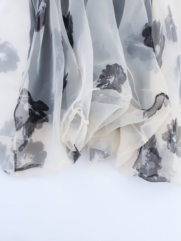 Floral Print Organza Midi Skirt