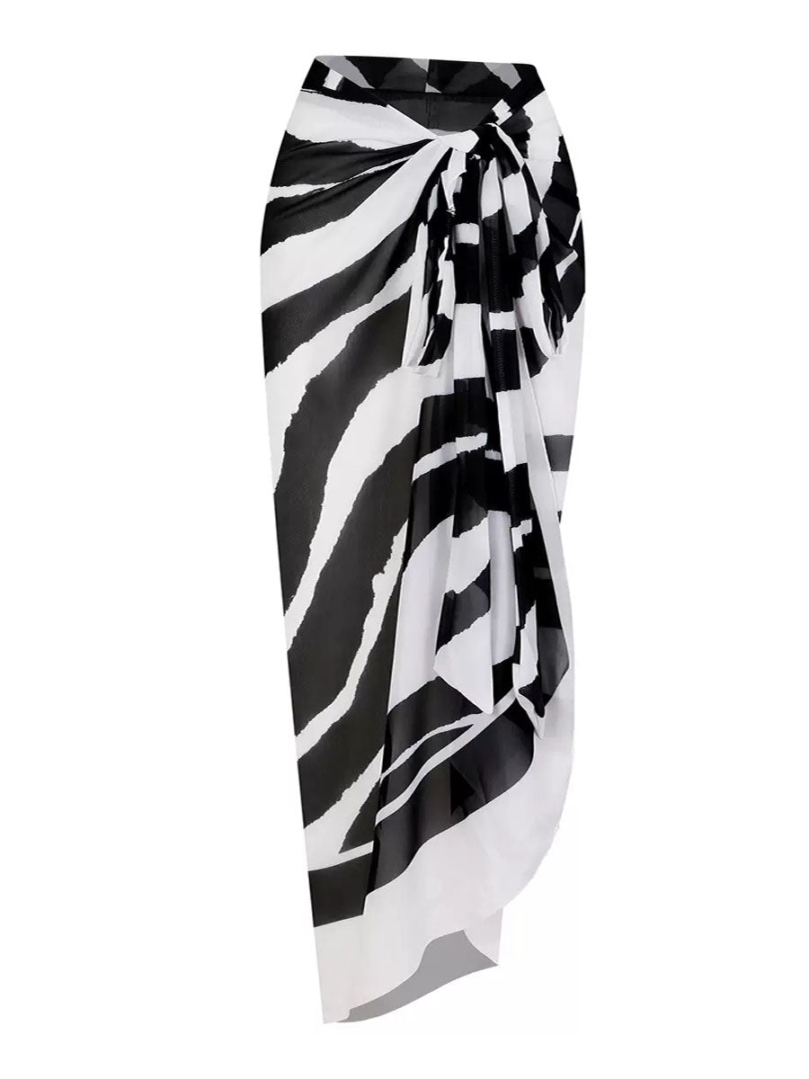 Floral Print Panel Tie-Waist Mesh Cover-Up
