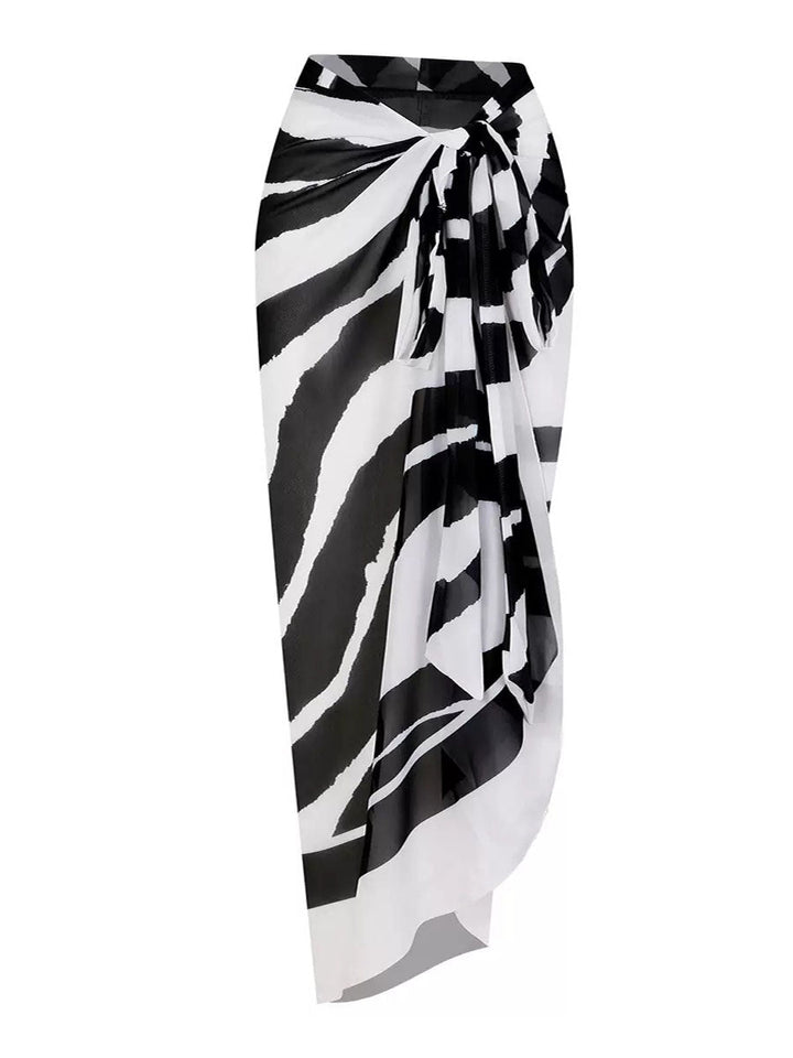 Floral Print Panel Tie-Waist Mesh Cover-Up