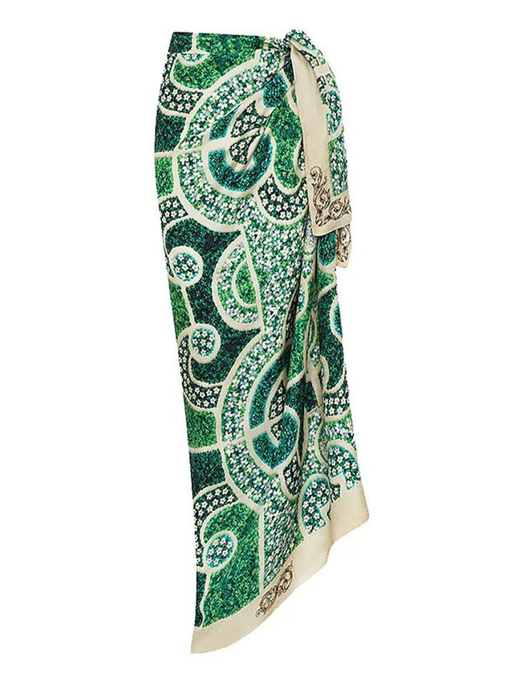 Floral Print Panel Tie-Waist Mesh Cover-Up