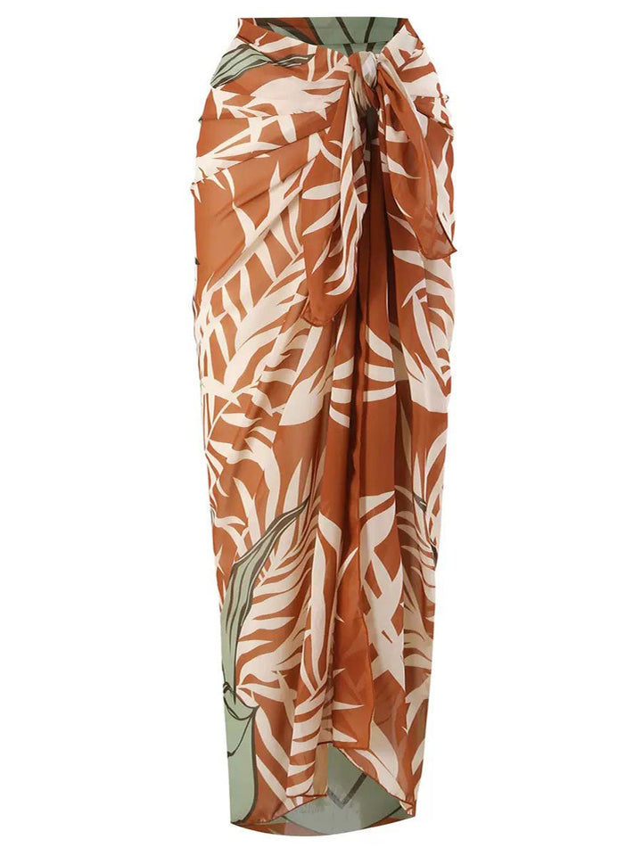 Floral Print Panel Tie-Waist Mesh Cover-Up