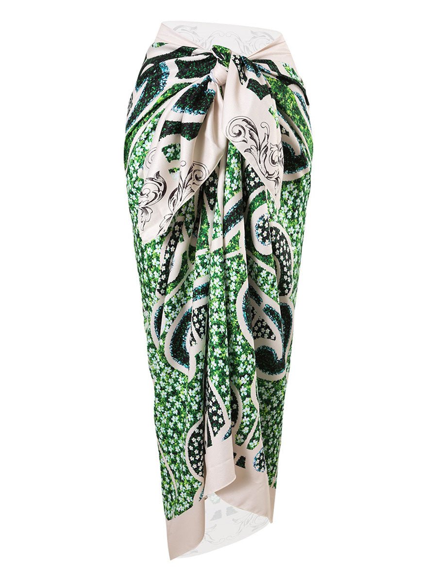Floral Print Panel Tie-Waist Mesh Cover-Up