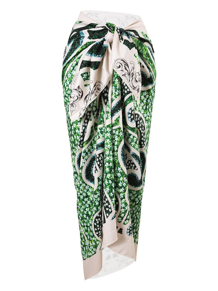 Floral Print Panel Tie-Waist Mesh Cover-Up