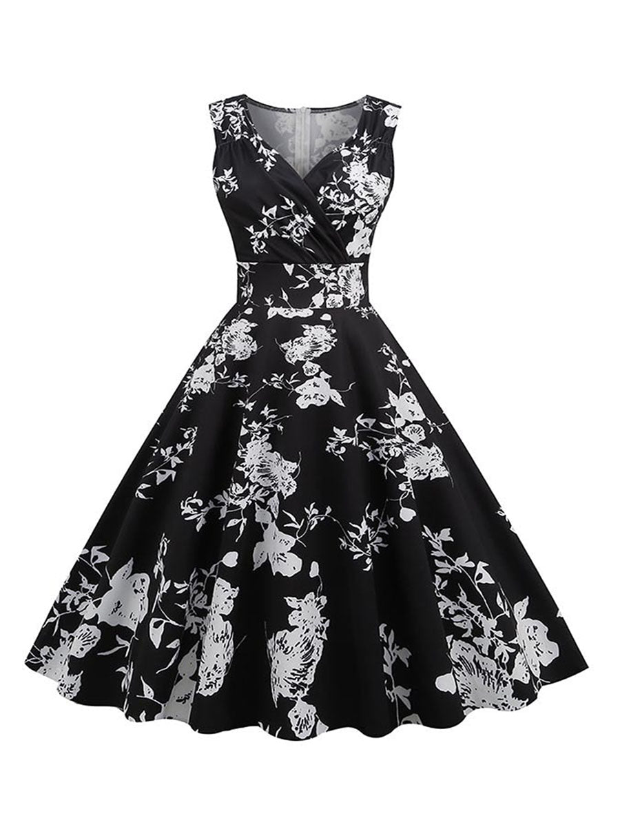 Floral Print Pleated Ruffle Dress