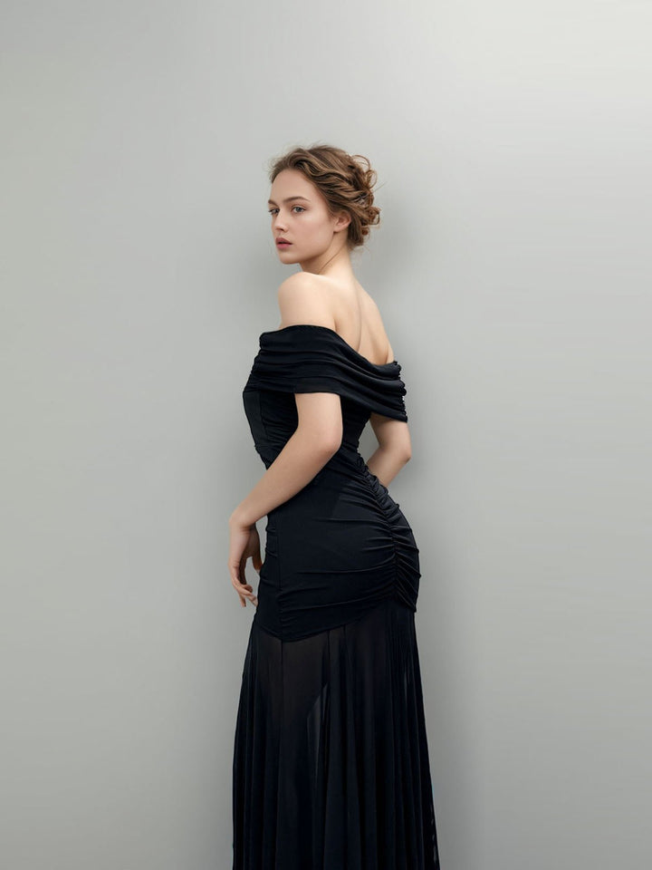 Frenchy Solid Off-Shoulder Long Dress
