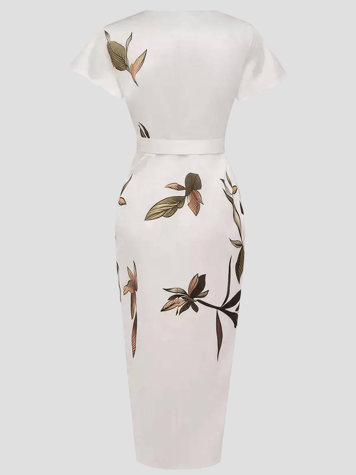 Fresh Leaves Print Short Sleeve Dress