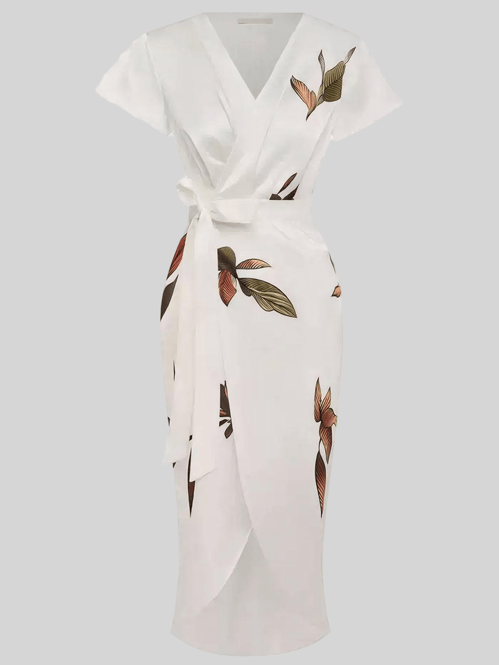 Fresh Leaves Print Short Sleeve Dress