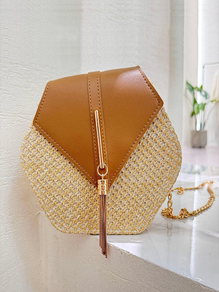 Hexagon Straw & leather Handbag