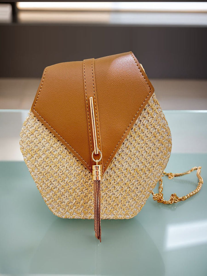 Hexagon Straw & leather Handbag