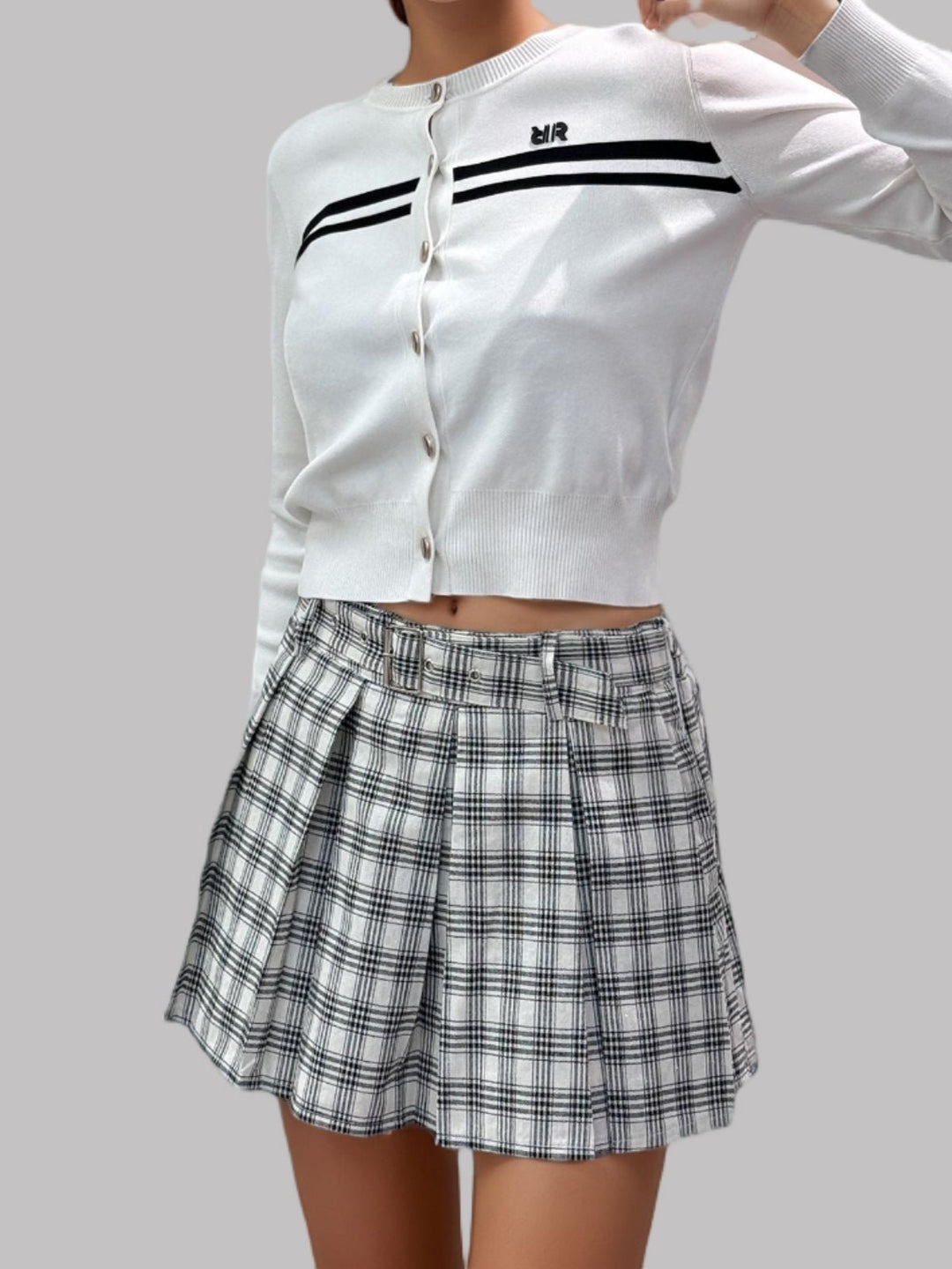 High-Waist Checked Pleated Mini Skirt