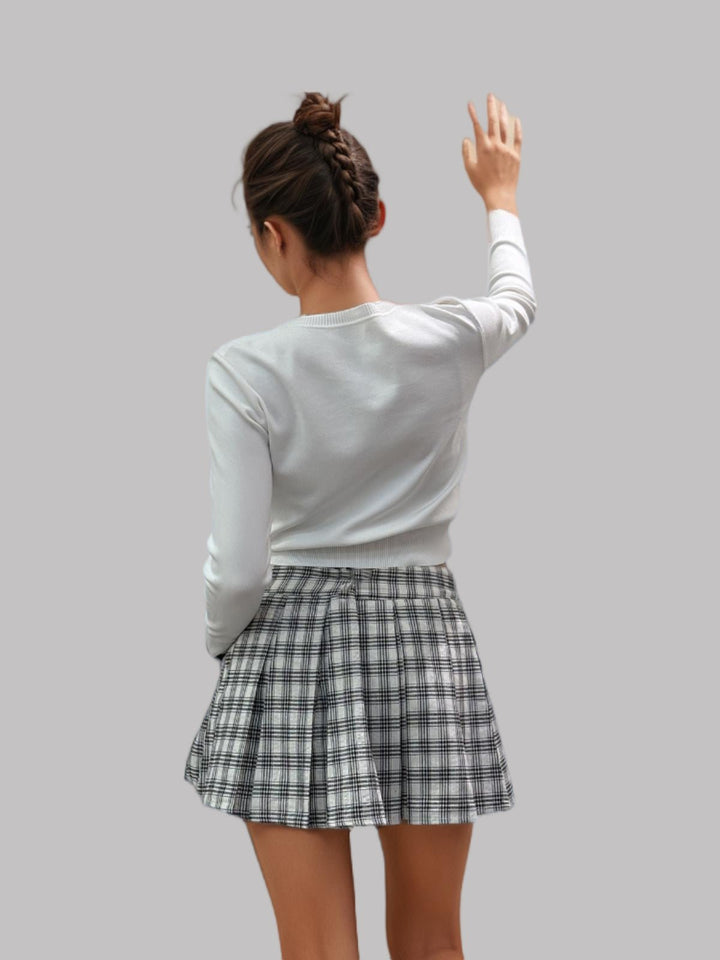 High-Waist Checked Pleated Mini Skirt