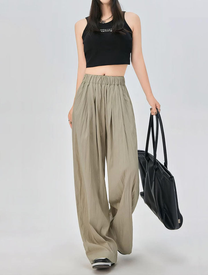 High Waist Folds Straight Pants