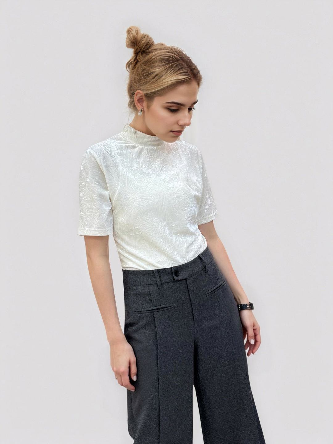 High-Waist Pockets Belted Pants