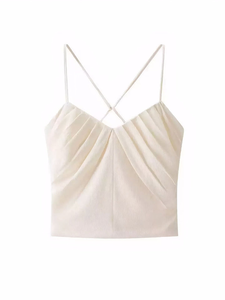 Hollow out Cross Folded Neck Strap Vest