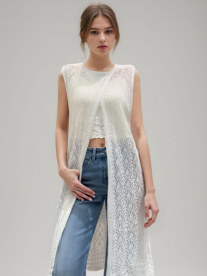 Hollow-out Knitted Slit Top