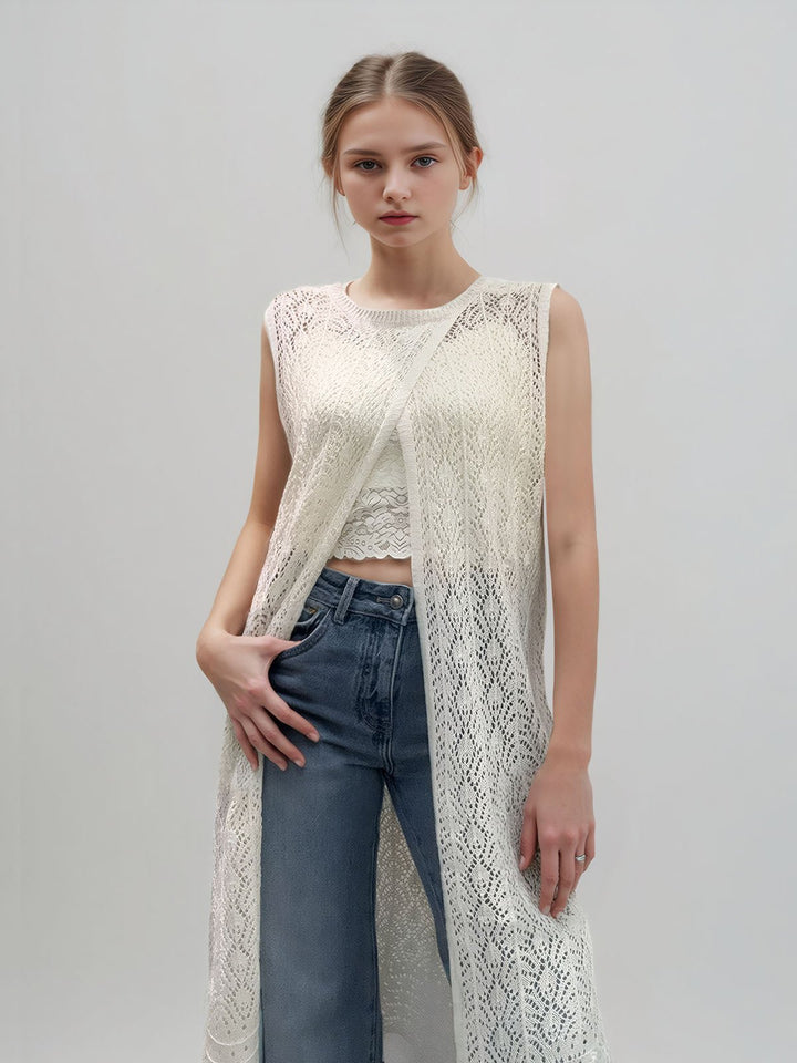 Hollow-out Knitted Slit Top