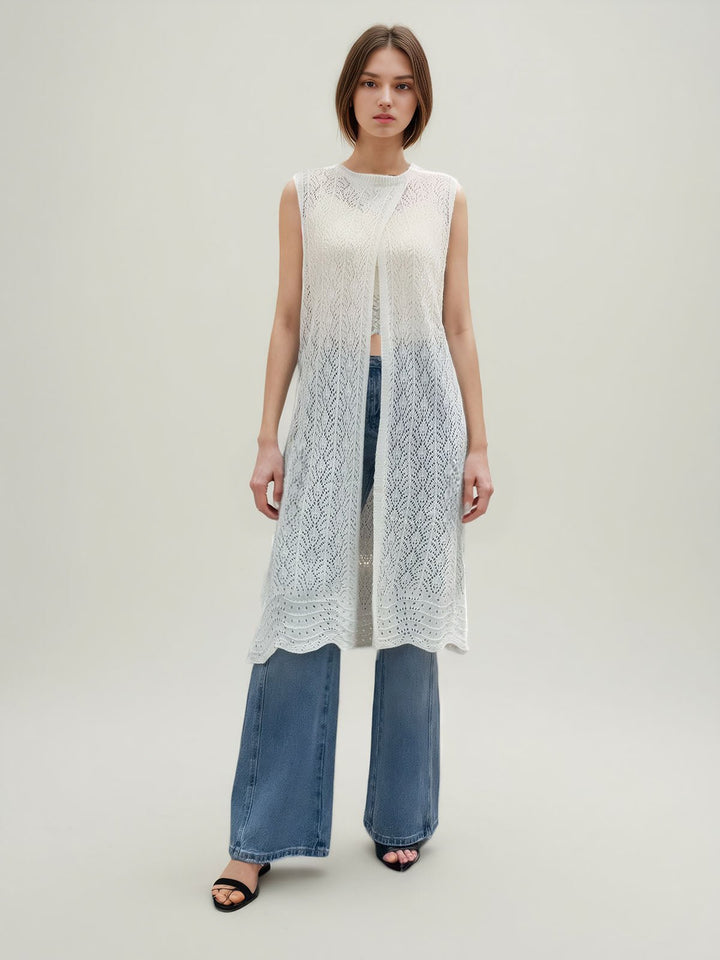 Hollow-out Knitted Slit Top