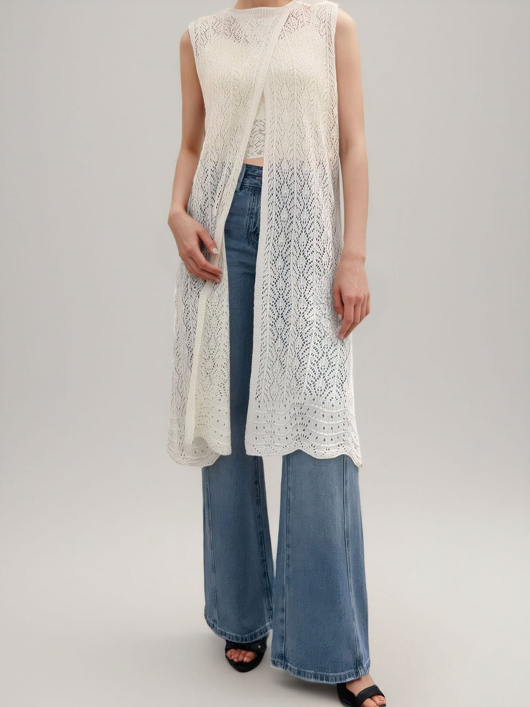 Hollow-out Knitted Slit Top