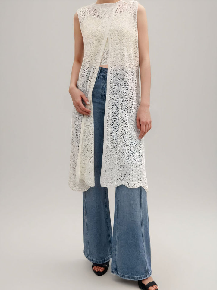 Hollow-out Knitted Slit Top