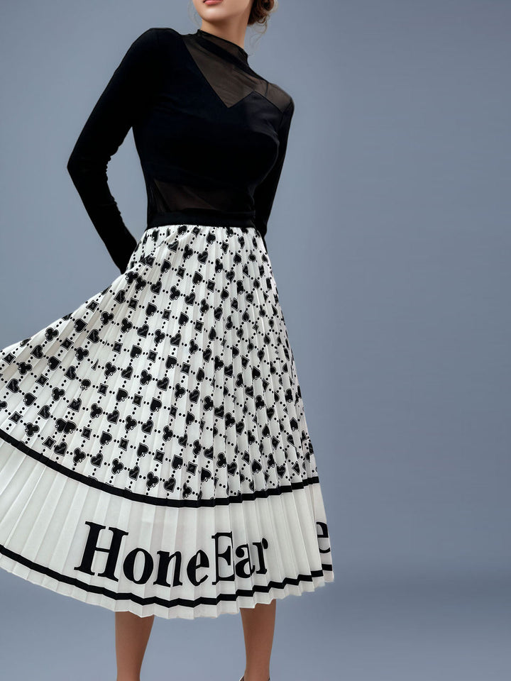 HONEEAR Logo Pleated Midi Skirt