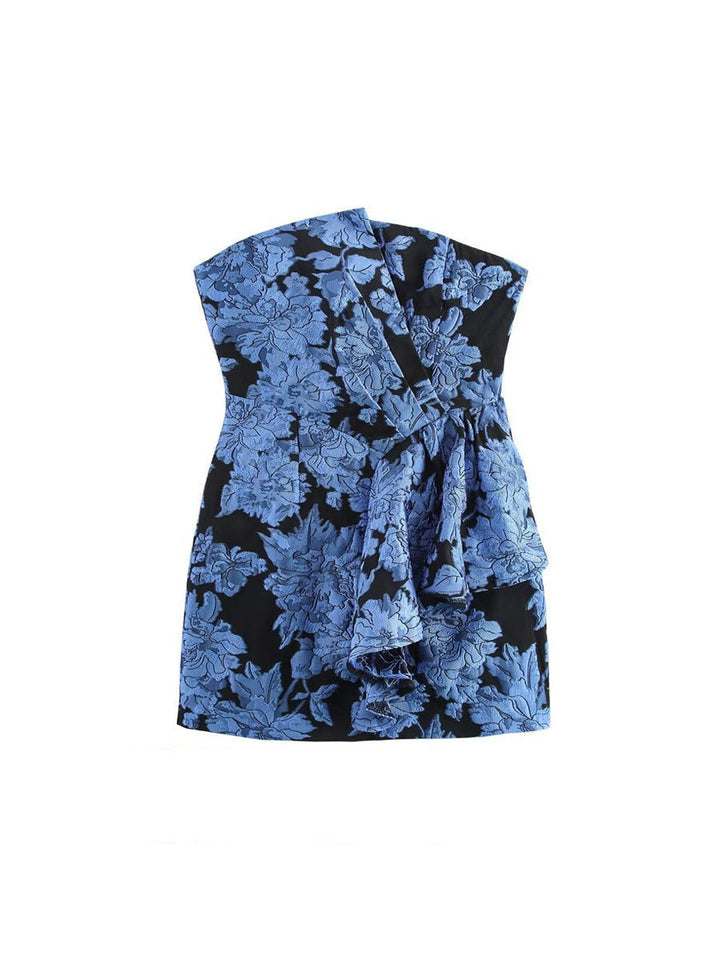 Jacquard Pleated Ruffle Dress