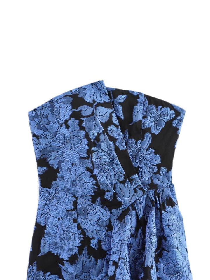 Jacquard Pleated Ruffle Dress