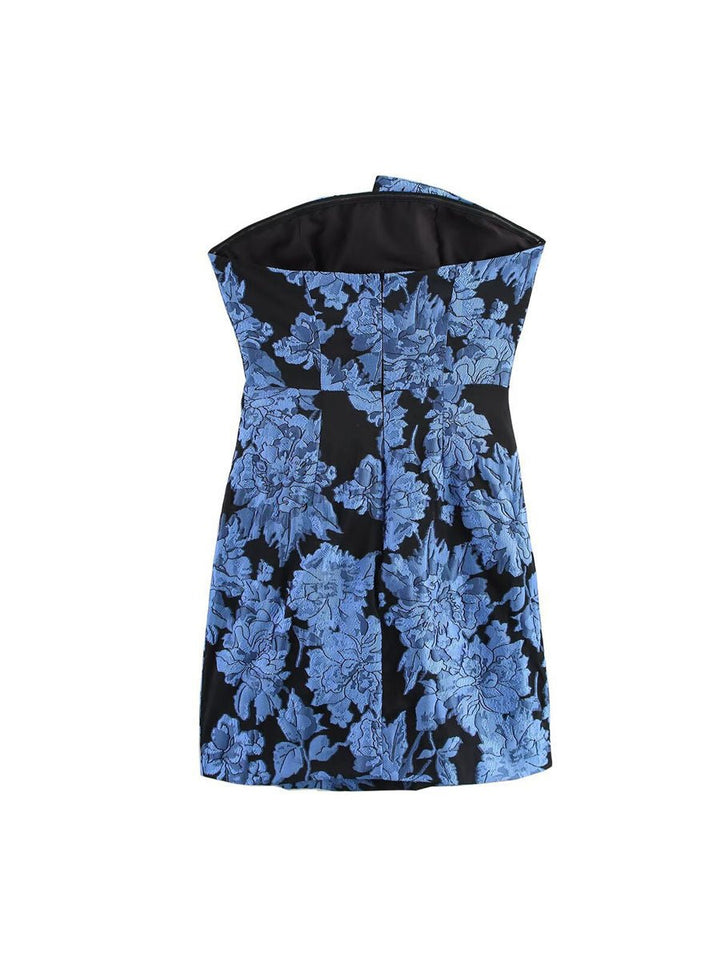 Jacquard Pleated Ruffle Dress