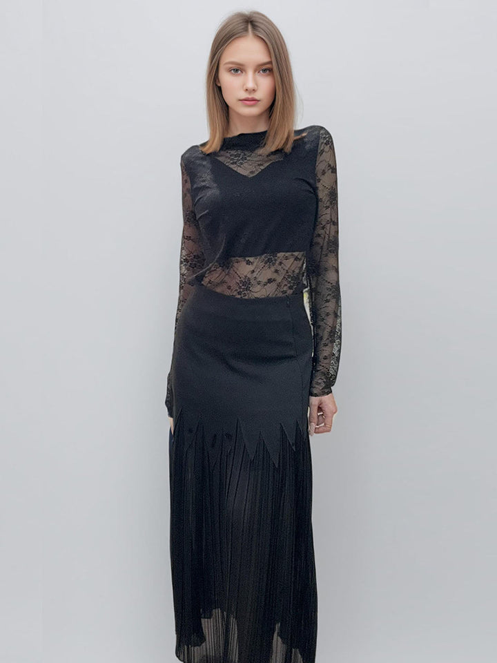 Lace Panel Jersey Skirt