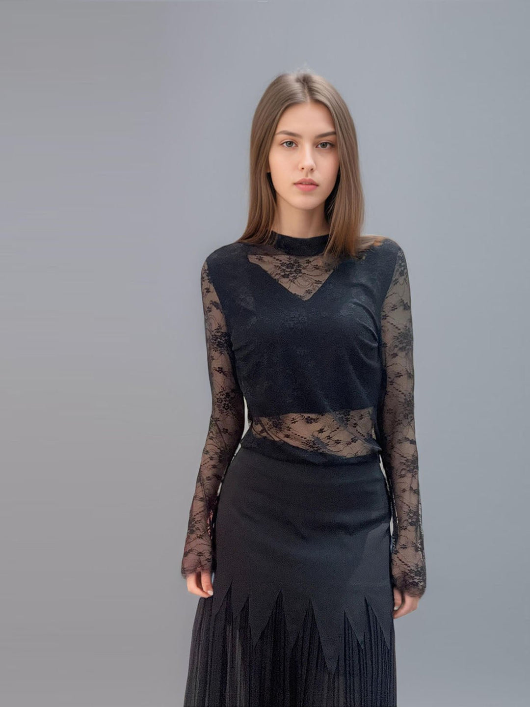 Lace Panel Jersey Skirt