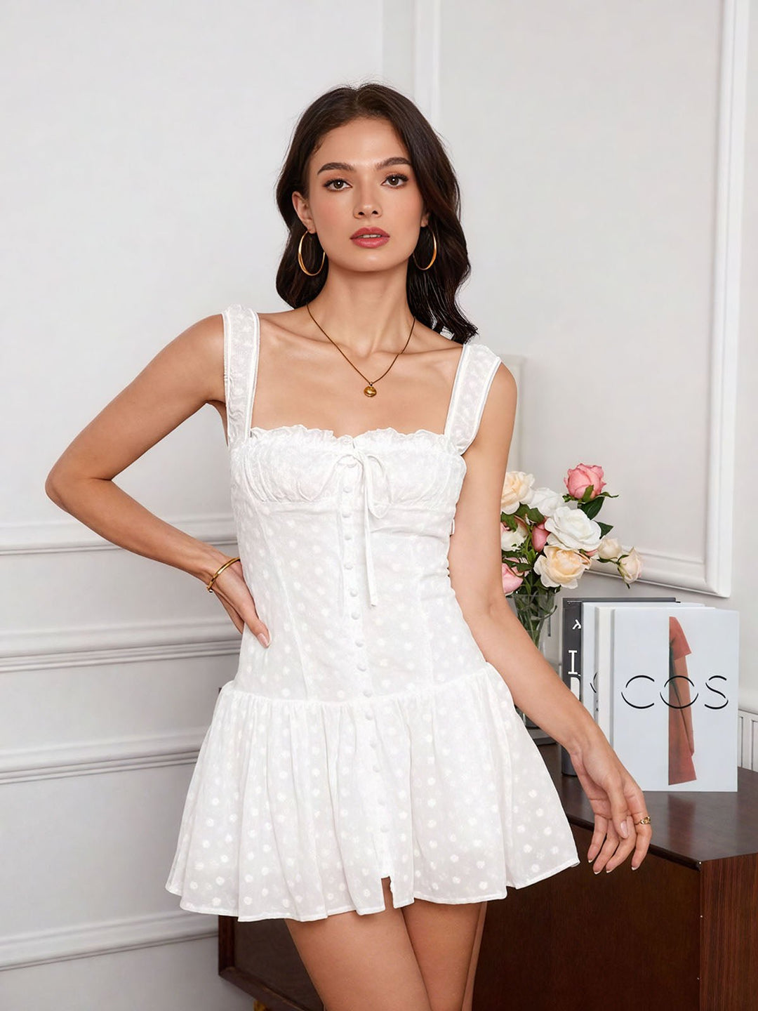 Lace Trim Hollow out Strap Dress