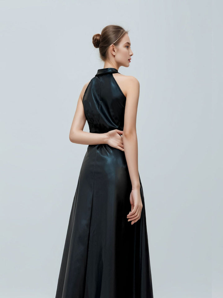 Lapel Stitching Leather Dress