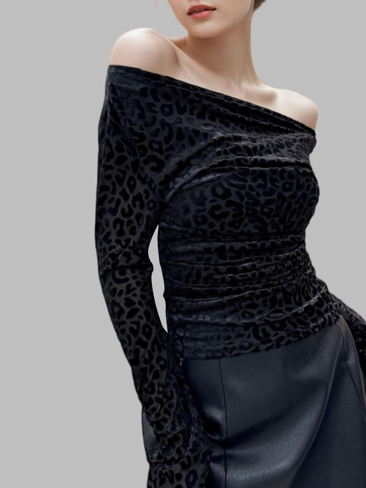 Leopard Print Mesh Ruched Crop Top