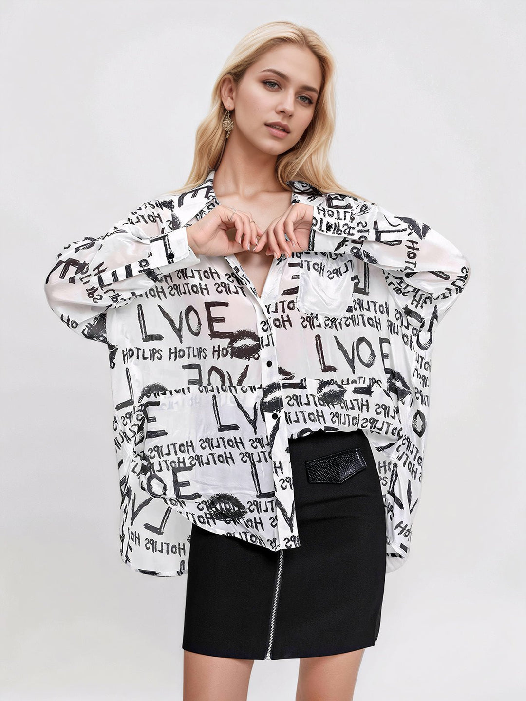 Letter Print Button Front Shirt