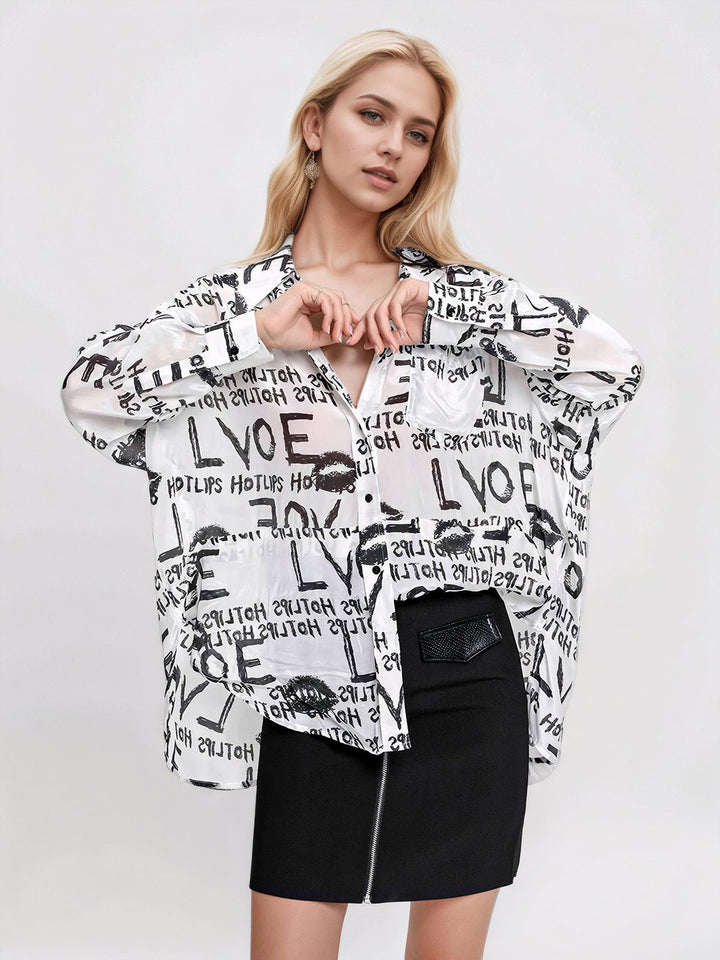 Letter Print Button Front Shirt