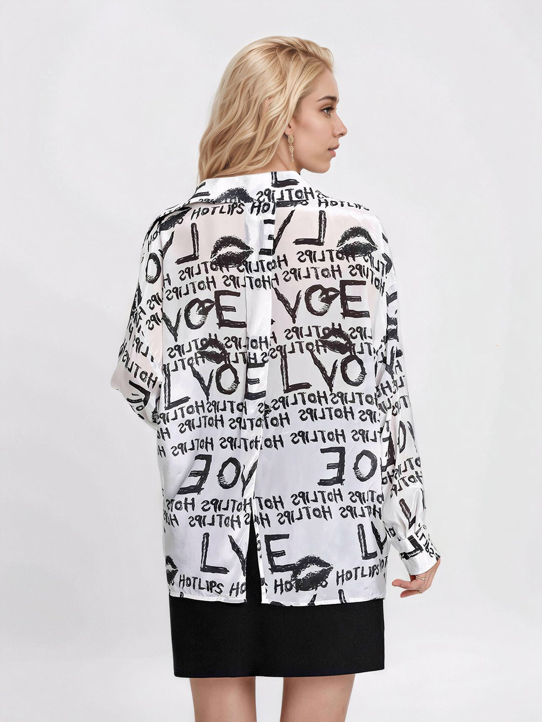 Letter Print Button Front Shirt