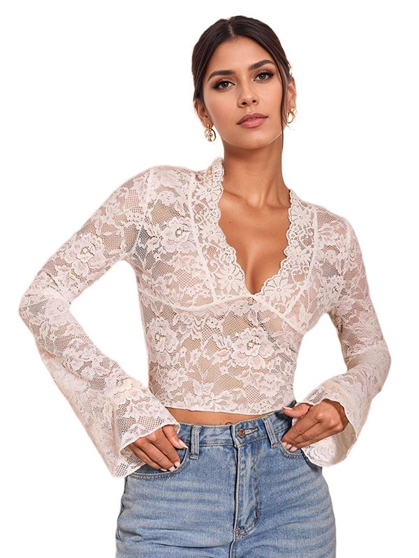 Low Cut Floral Lace Slim Fit Shirt