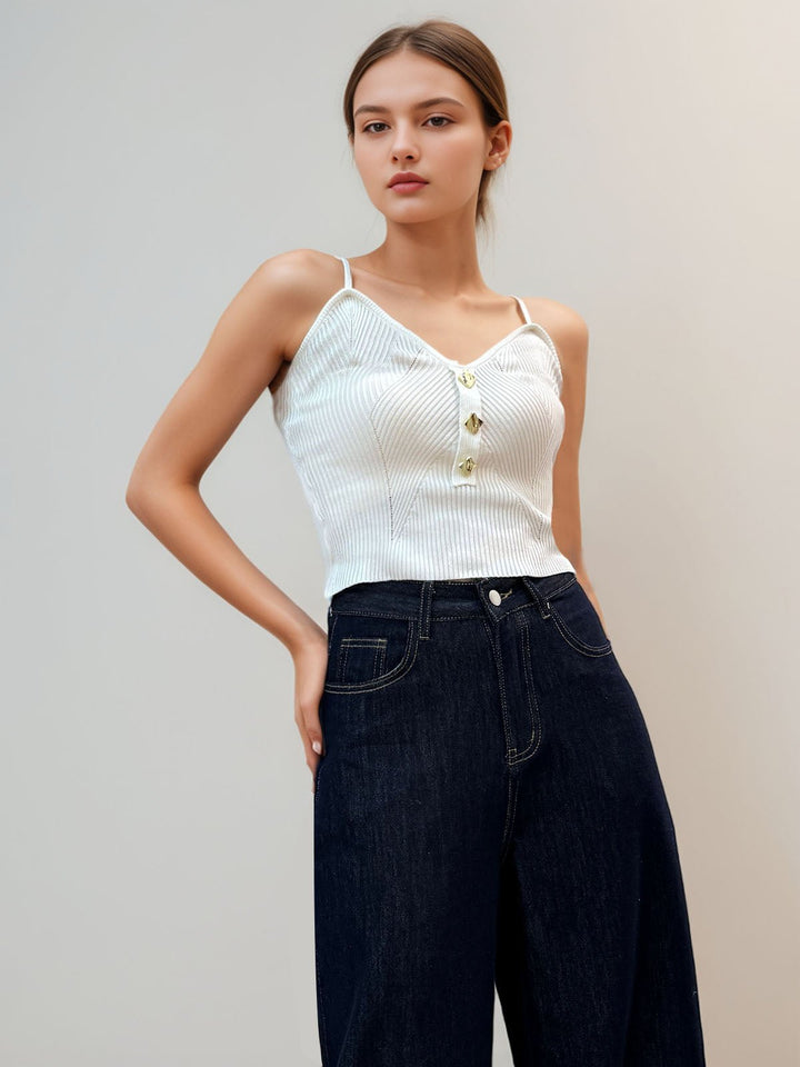 Metal-Button Knit Tank Top