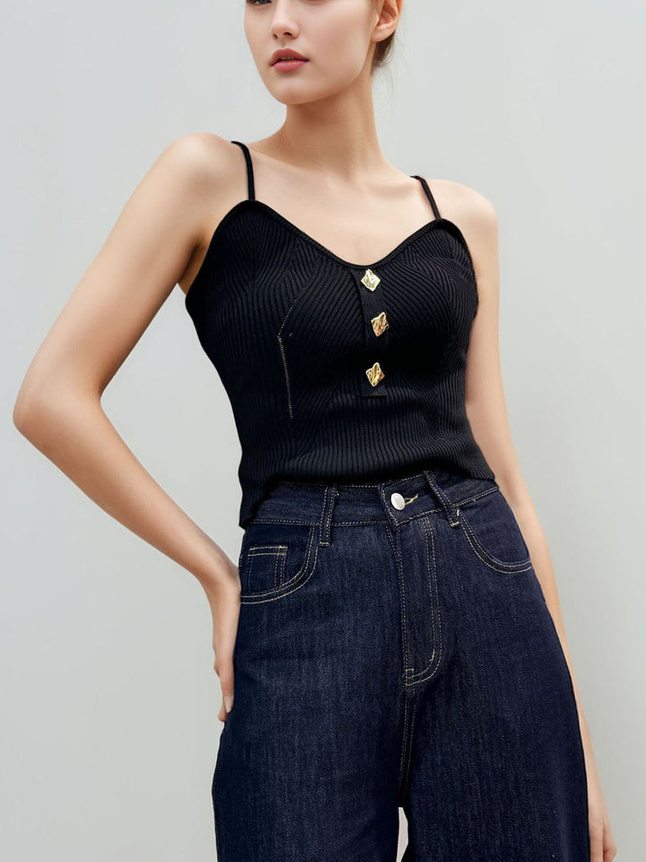 Metal-Button Knit Tank Top
