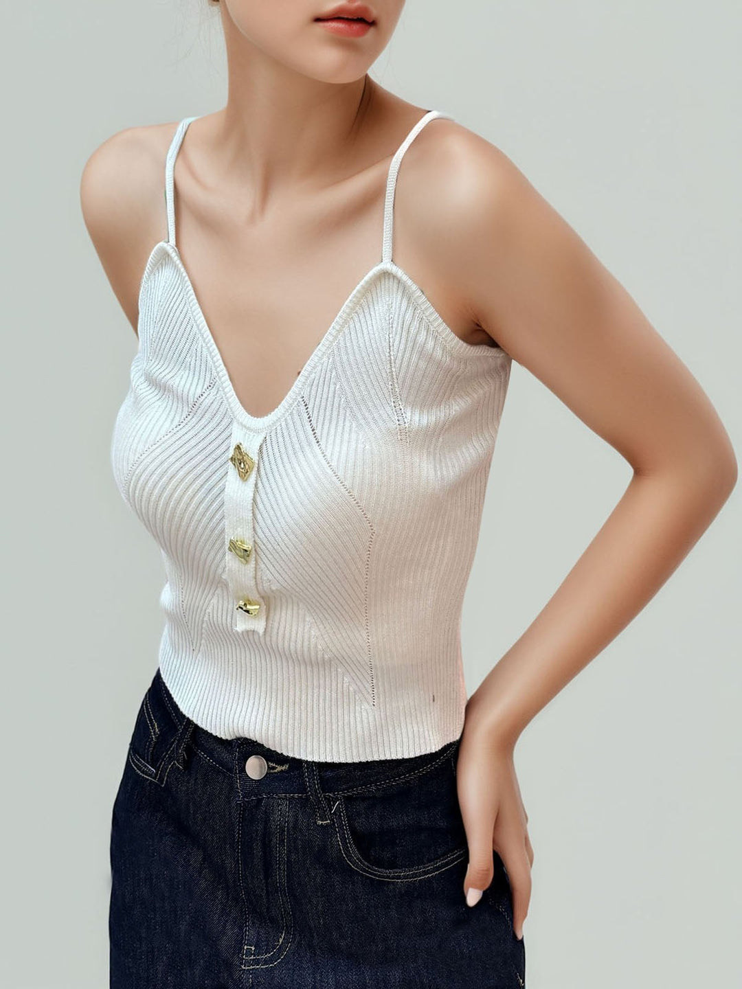 Metal-Button Knit Tank Top