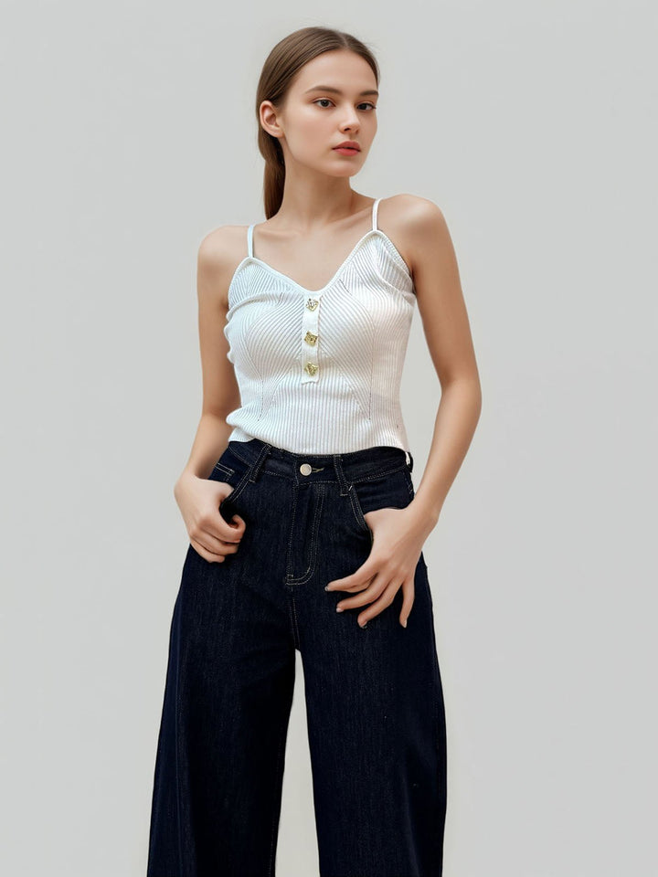 Metal-Button Knit Tank Top