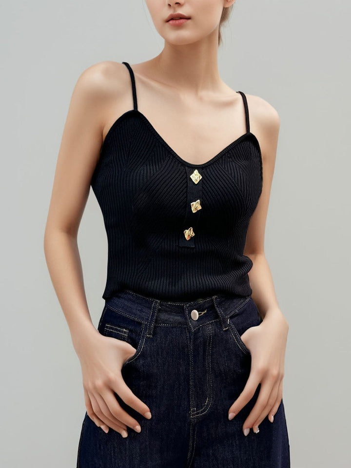 Metal-Button Knit Tank Top