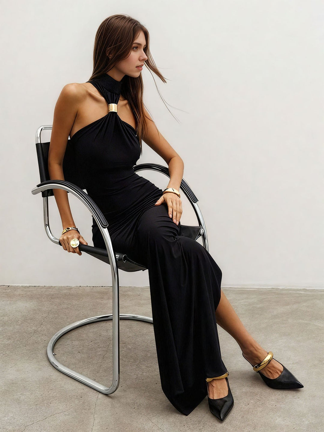 Metal Knots Backless Dress