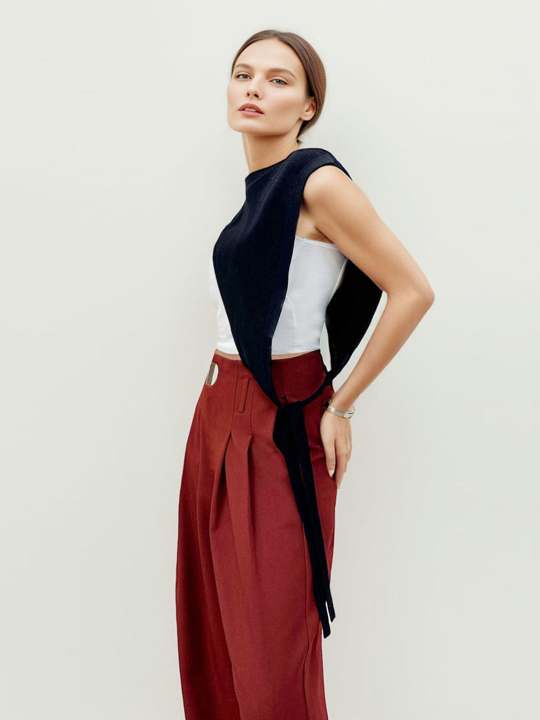 Mid-Waist Pleated Metal Pants