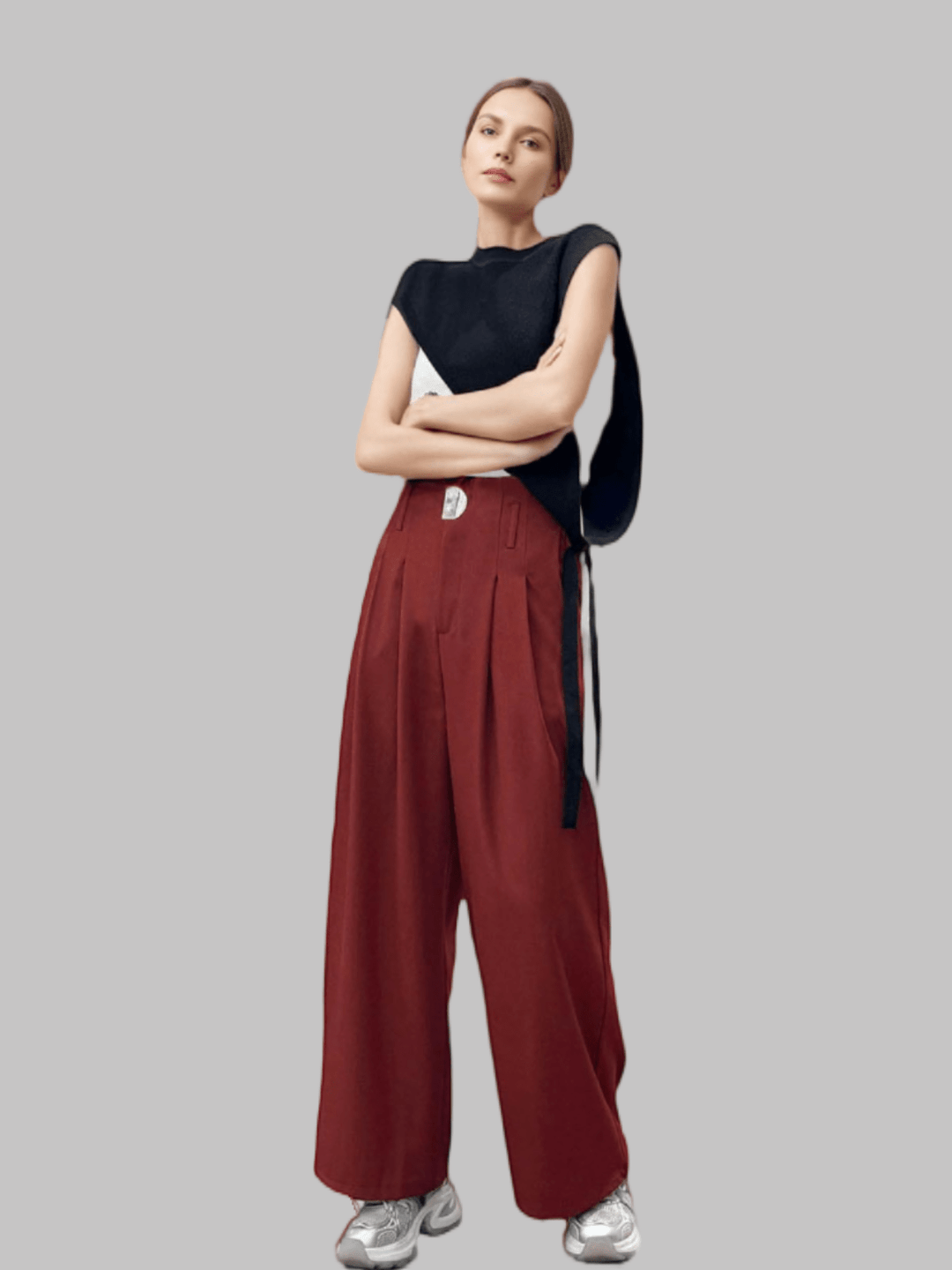 Mid-Waist Pleated Metal Pants