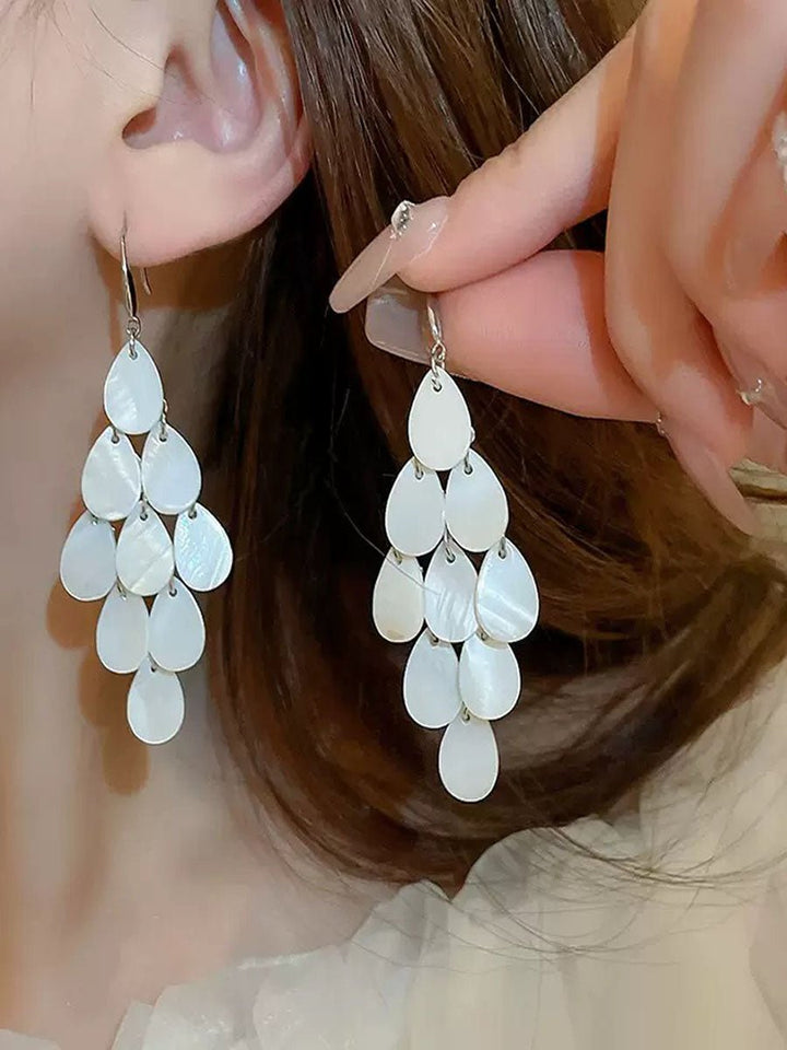 Multi Shell Teardrop Tassel Earrings
