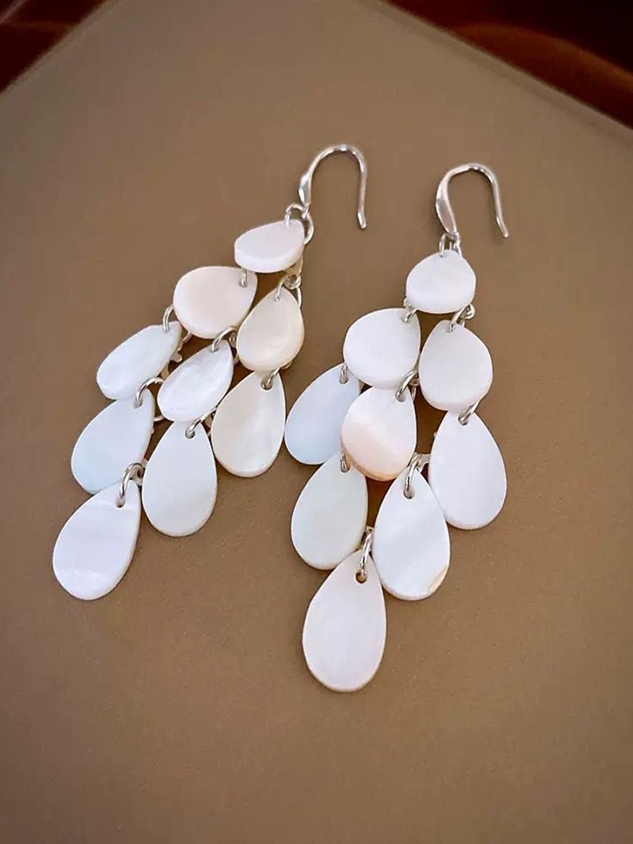 Multi Shell Teardrop Tassel Earrings