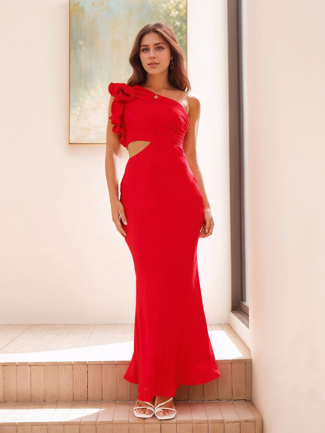 Oblique Collar One Shoulder Backless Dress