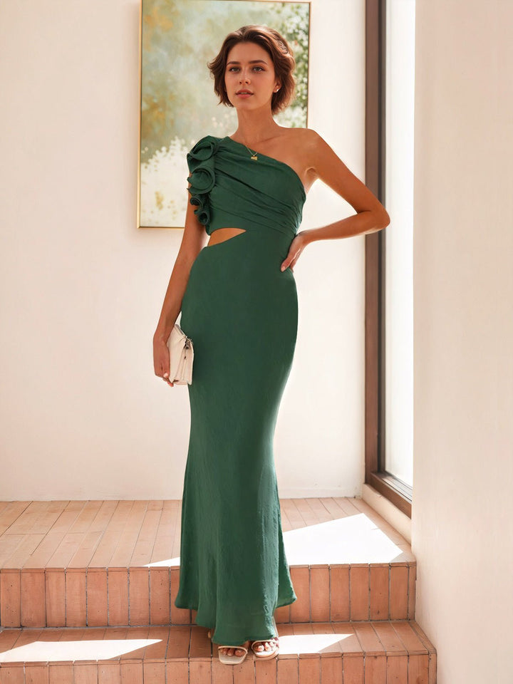 Oblique Collar One Shoulder Backless Dress
