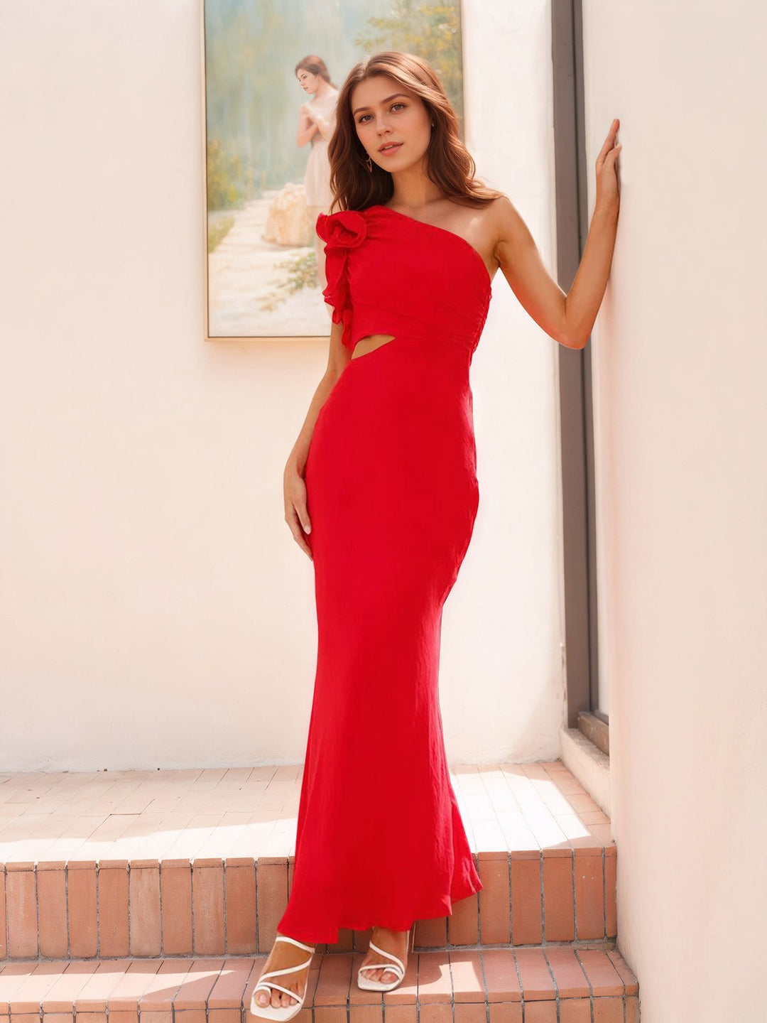 Oblique Collar One Shoulder Backless Dress