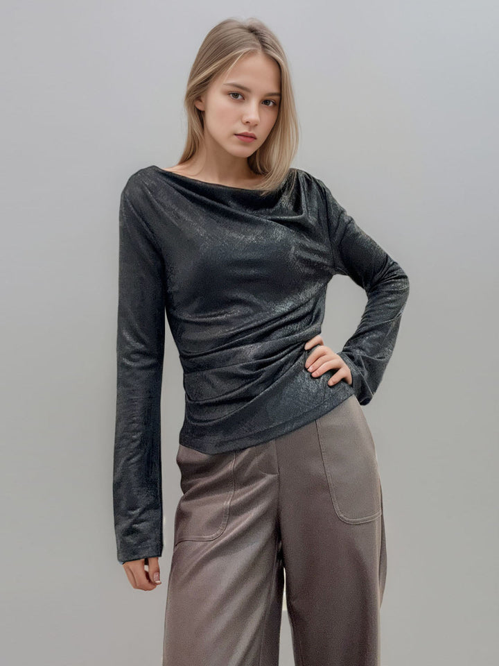 Off Shoulder Wrap Long Sleeve Top